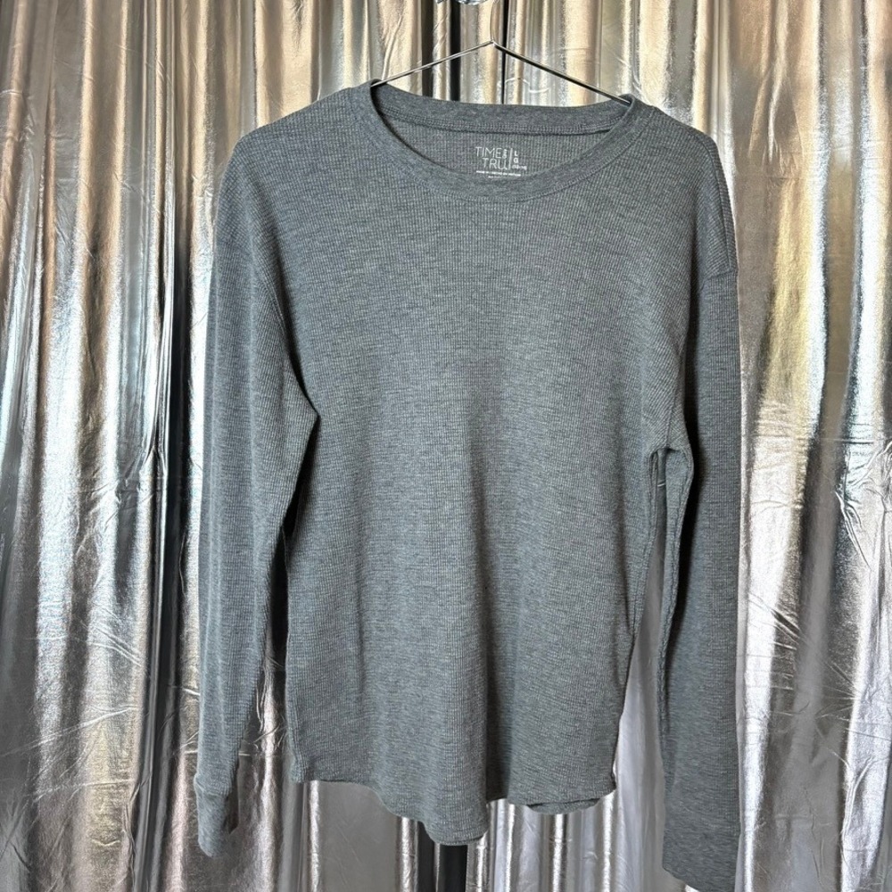 Time and Tru Charcoal Grey Waffle Knit Thermal Long Sleeve Top